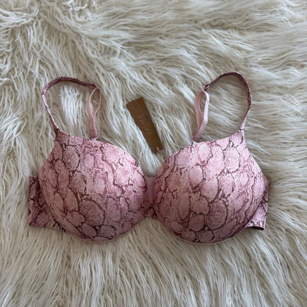 Skims Ultimate Push-up Plunge Bra Rose Pastel Snake Print Size 38C
